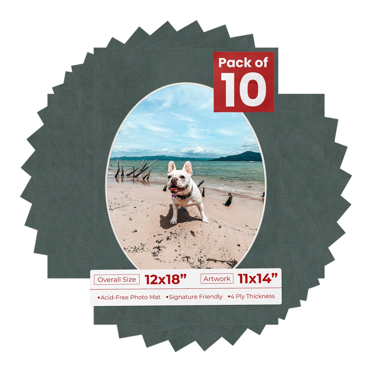 Dark Grey Suede Mat Board for 12x18 Frames - Oval Opening for 11x14 Photos